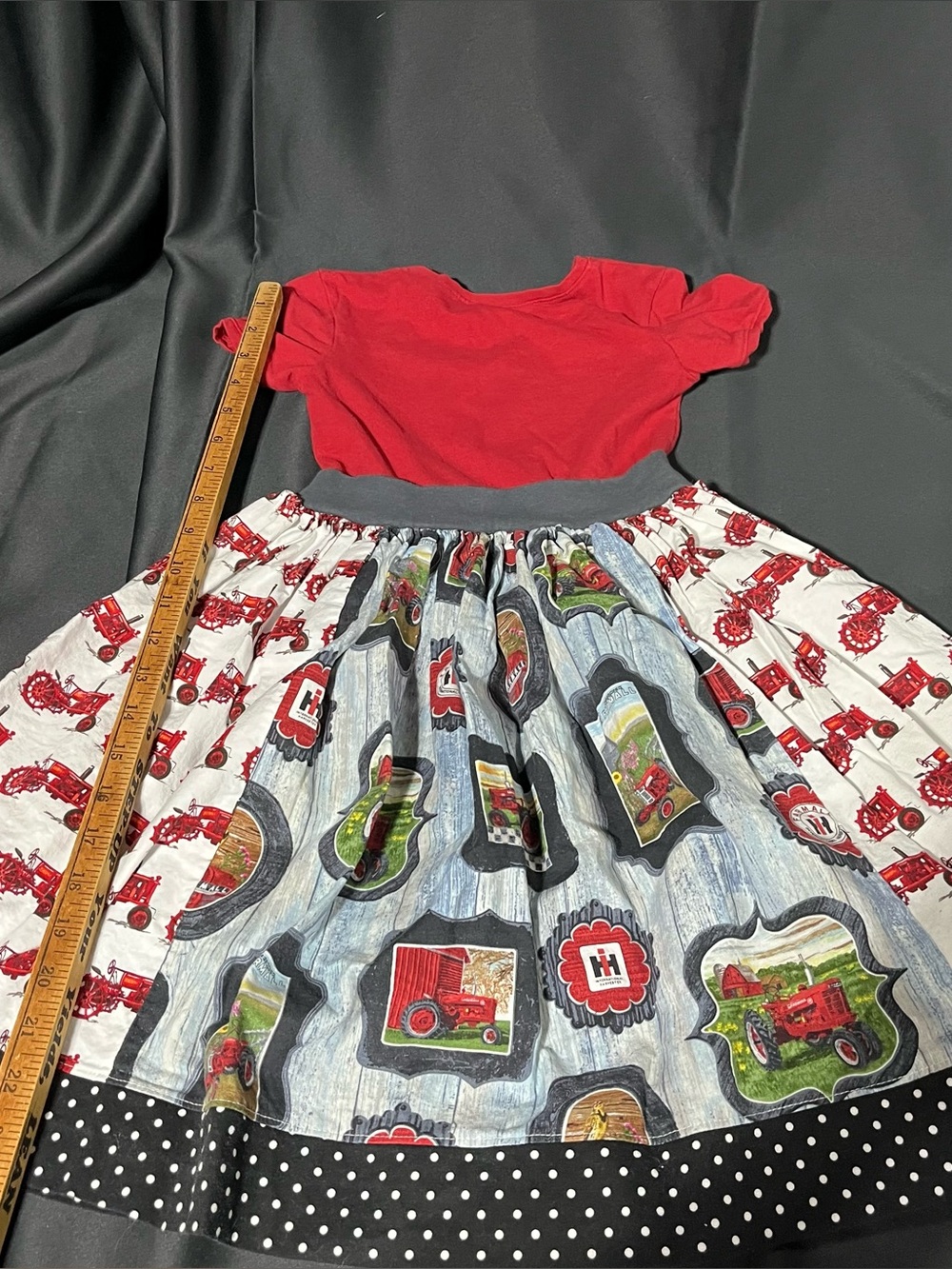 Red Top & Tractor Print Girls dress